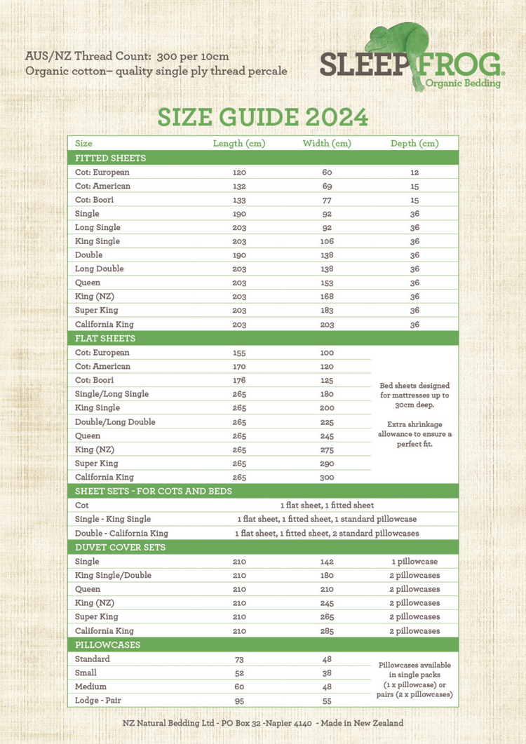 Size Guide – SleepFROG