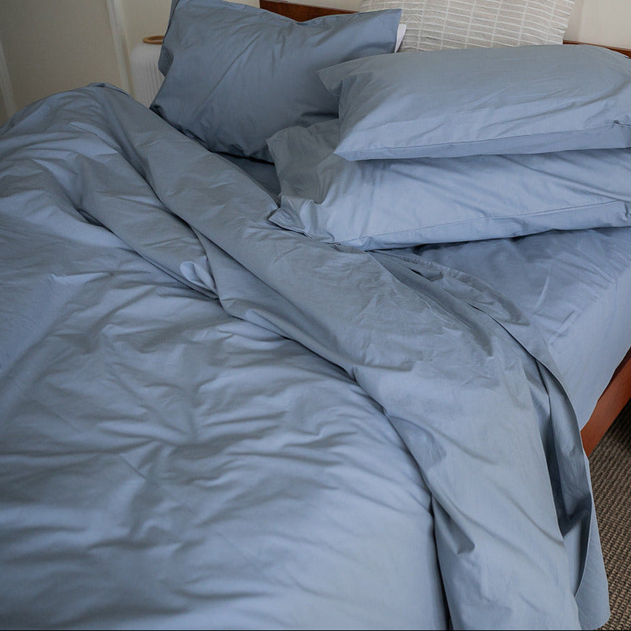 SleepFrog blue organic duvet covers pull back sheets